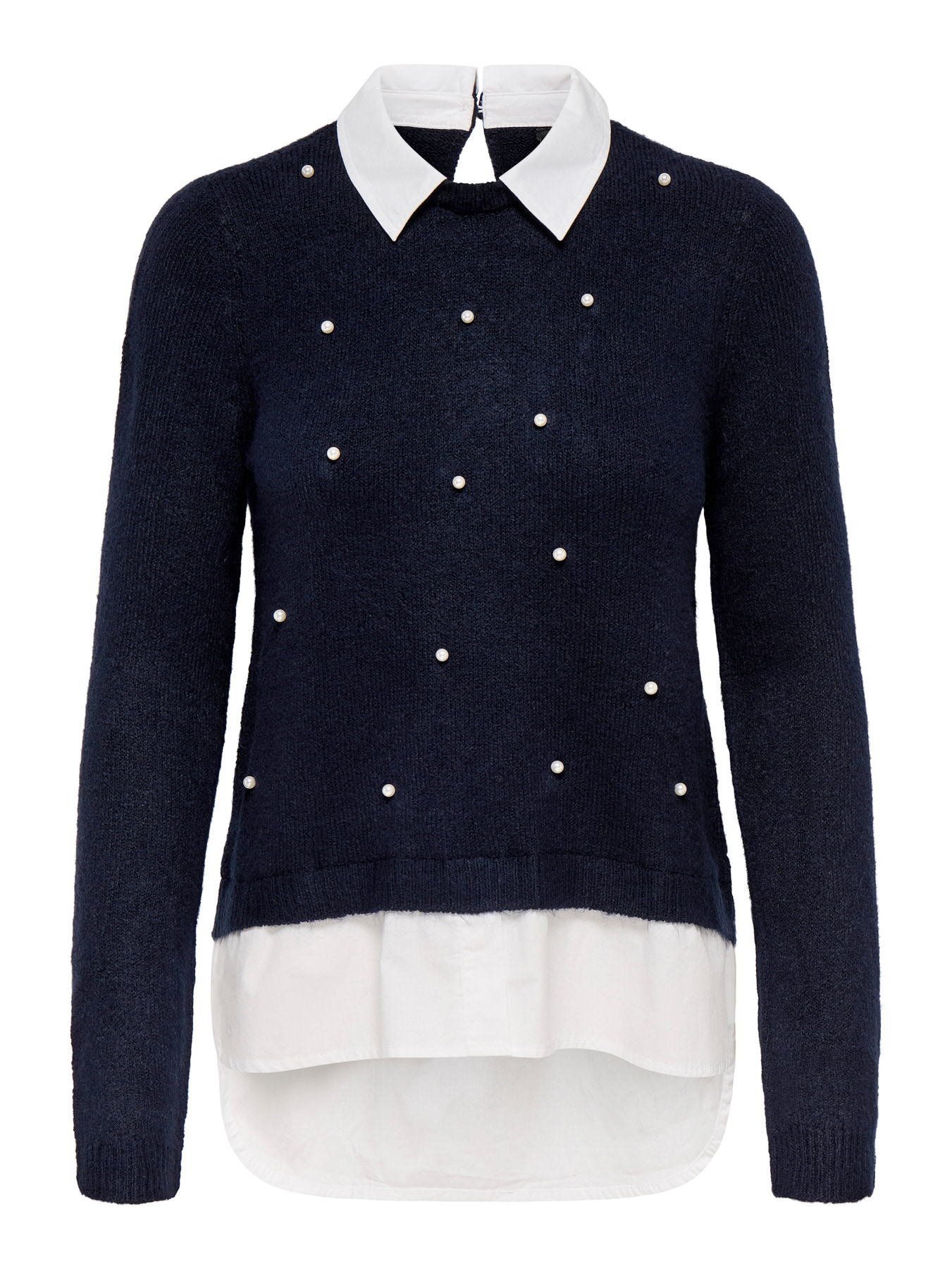 Pull ONLY Onldolly LS Woven Mix Pearl - Tricot Femme Avec Perles, Col Chemise, Manches Longues - 8